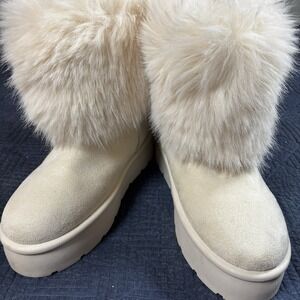 Rouge Helium Boot Women's 11 Faux Fur Trim Cream Off White Suede Winter Snow